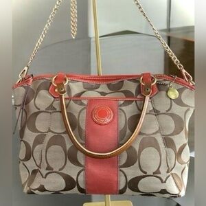 Authentic Coach Signature Brown and Red Tote Bag/shoulder bag.